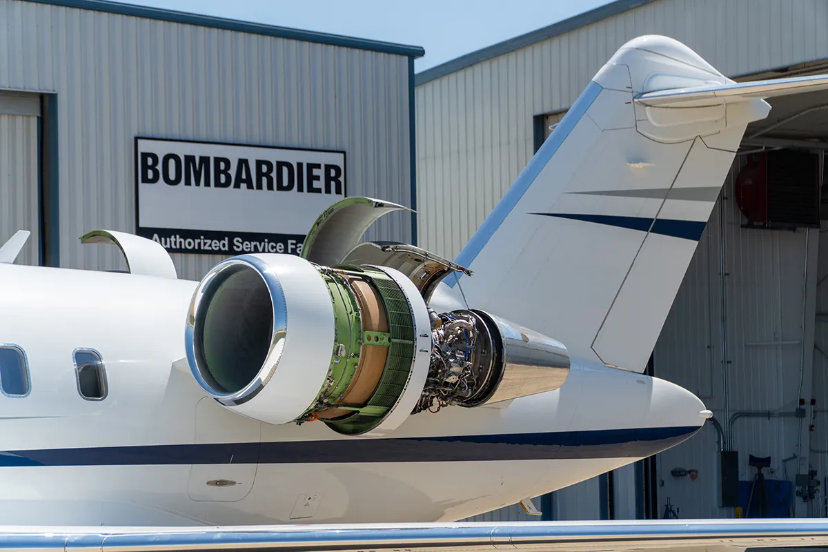 Bombardier Challenger 604 undergoing aircraft maintenance outside of Flightstar in Savoy Illinois