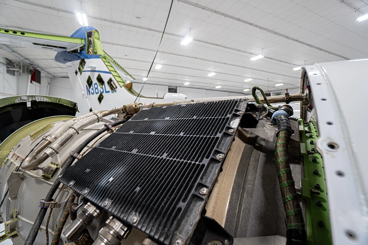 Bombardier Challenger 350 undergoing aircraft engine maintenance at Flightstar in Savoy Illinois