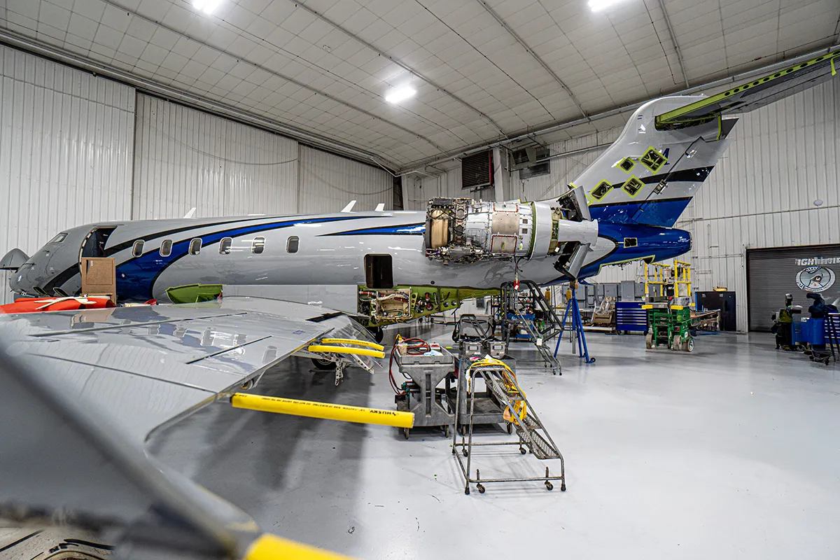 Bombardier Challenger 350 undergoing aircraft maintenance at Flightstar in Savoy Illinois