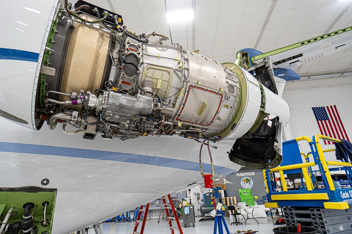 Bombardier Challenger 350 during aircraft inspections at Flightstar in Savoy Illinois