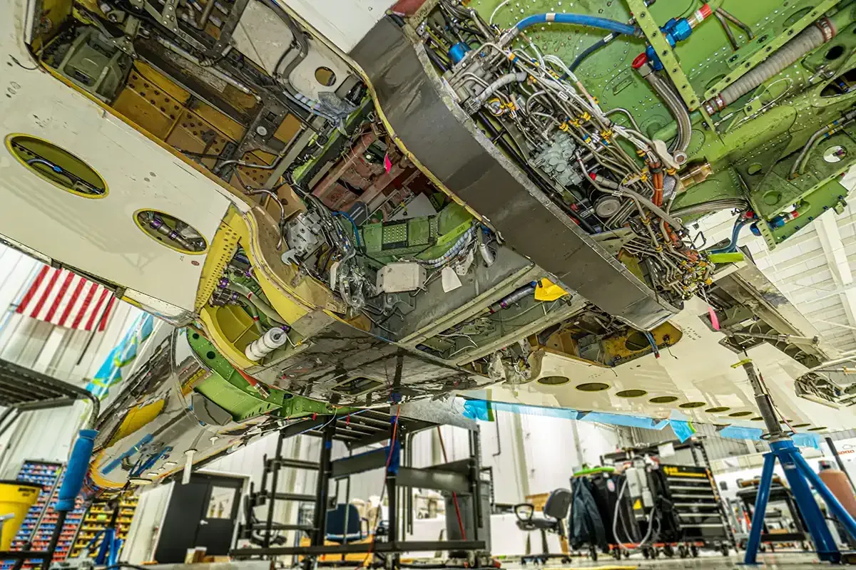 Bombardier Learjet 45 undergoing aircraft maintenance inspection at Flightstar in Savoy Illinois