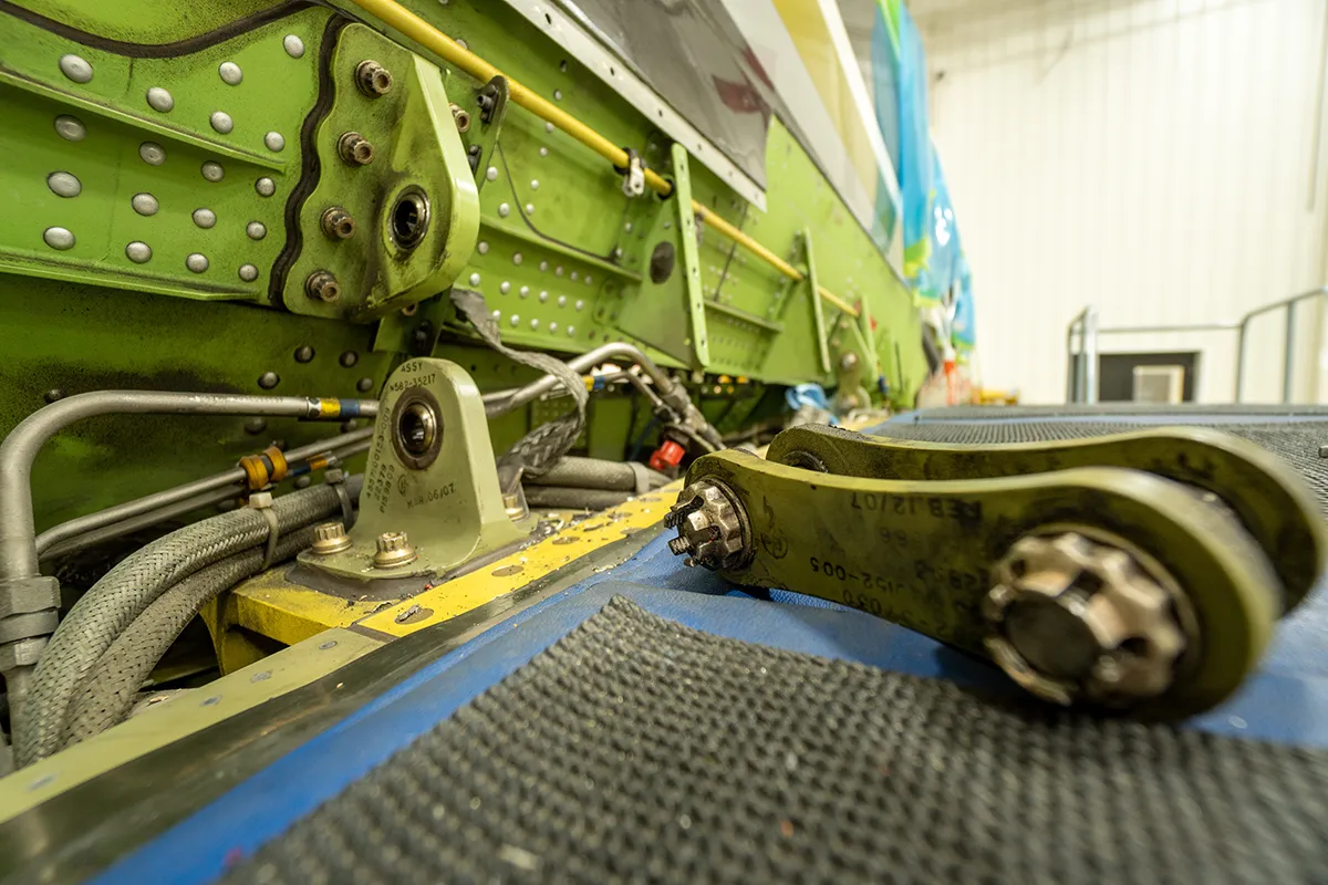 Bombardier Learjet 45 undergoing aircraft maintenance inspection at Flightstar in Savoy