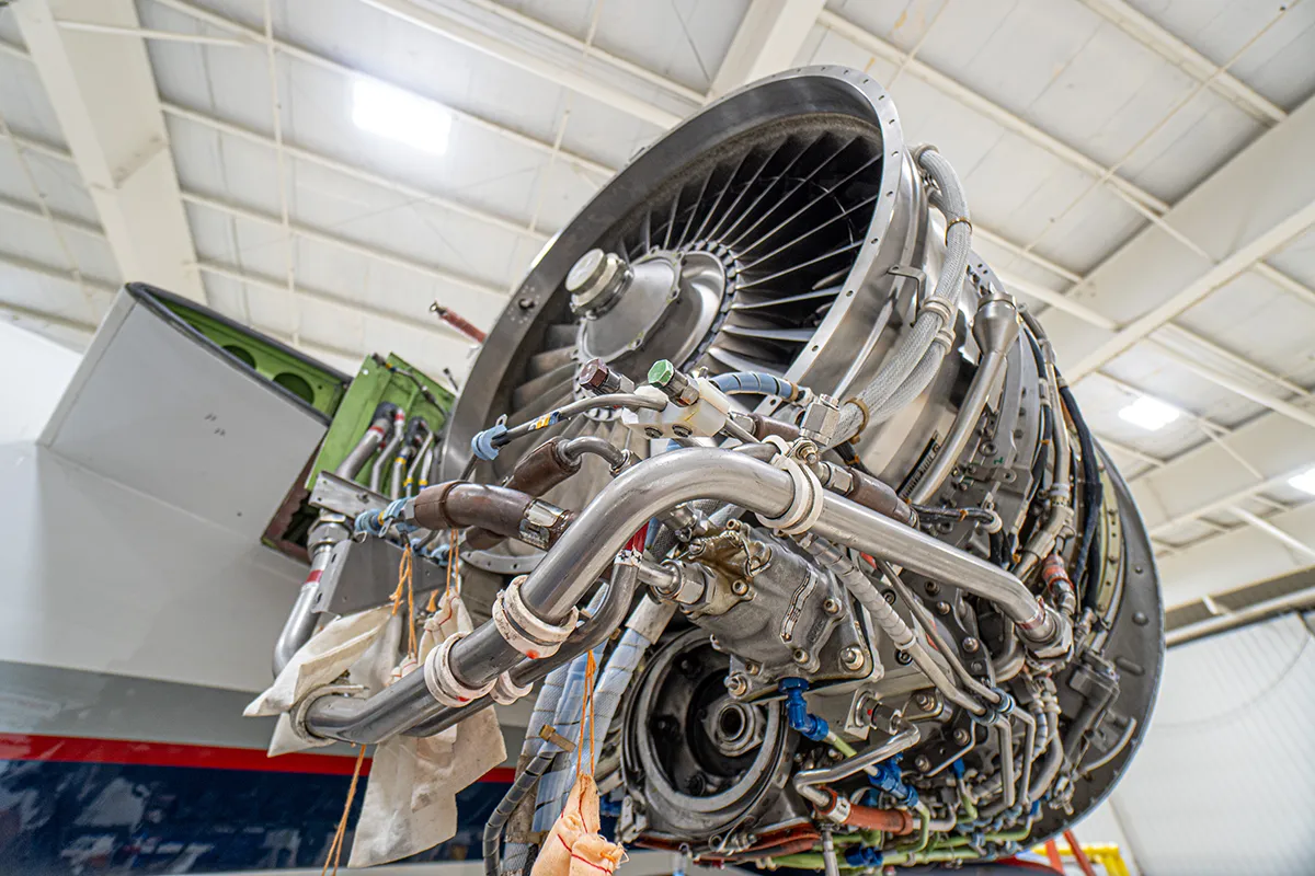 Bombardier Learjet 45 undergoing aircraft engine maintenance inspection at Flightstar in Savoy Illinois