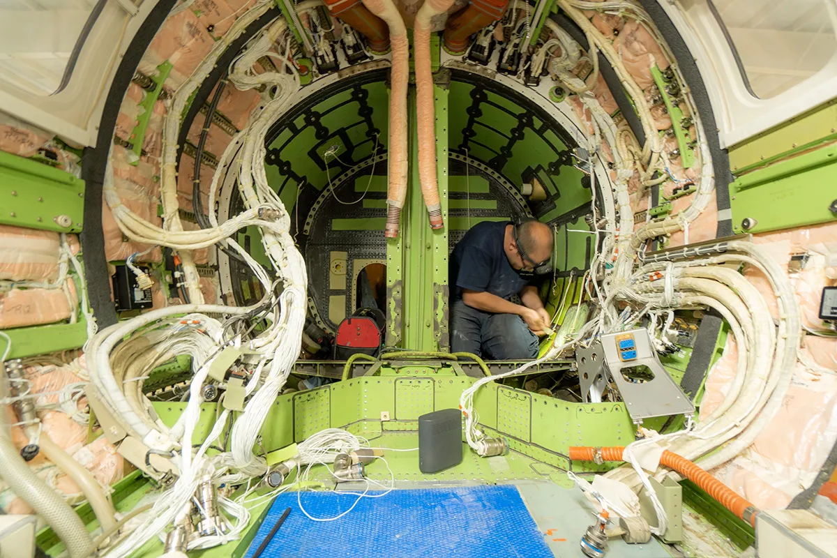 Bombardier Learjet 45 undergoing aircraft maintenance inspection during 96-month inspections at Flightstar in Savoy Illinois